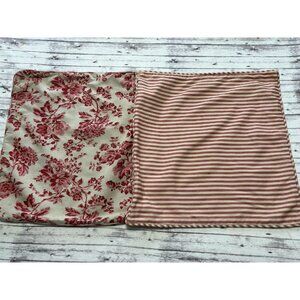 POTTERY BARN JACOBEAN BAROQUE Beige Red Pink  Floral & Stripes Pillow Shams SET